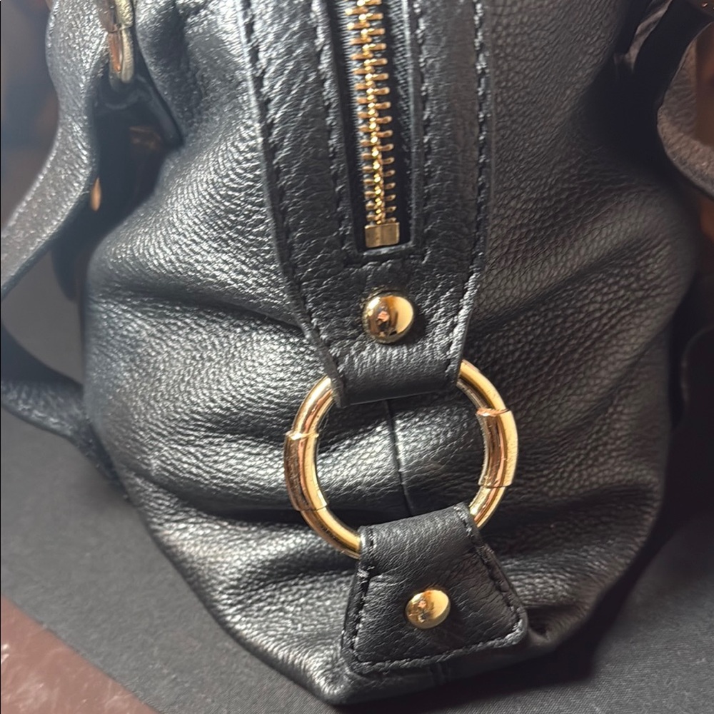 VINTAGE Y2K Michael Kors Black Fulton Pebbled Leather Satchel with Gold Hardware - Picture 8 of 16